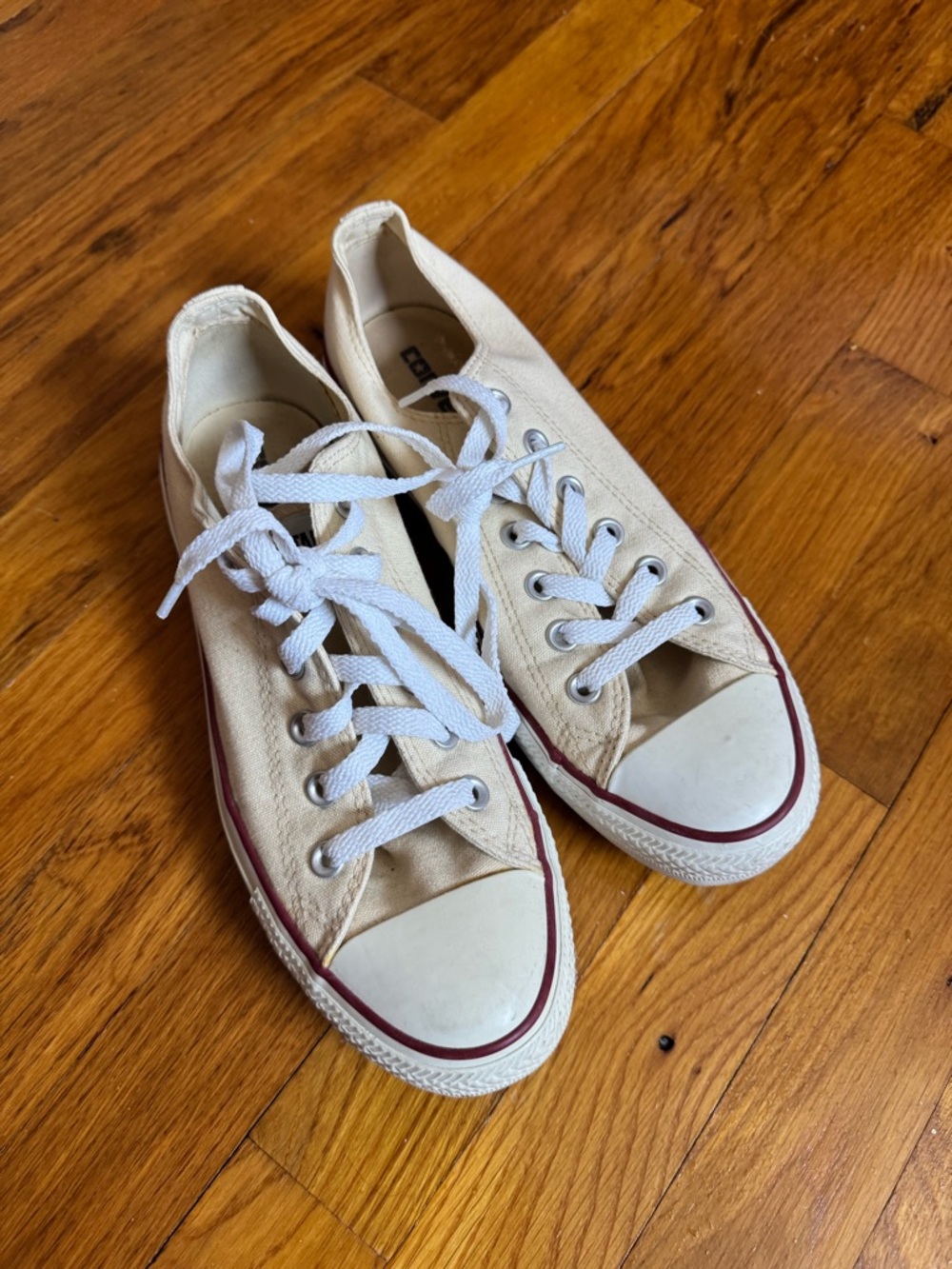 Cream Converse with Maroon Trim